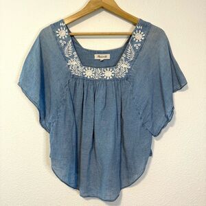 Madewell Butterfly Embroidered Chambray Blouse Size XS